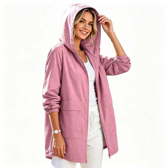 DISKEBUISS Women's Waterproof Hooded Windbreaker Jacket Lightweight Quick-Dry Coat for Hiking & Climbing