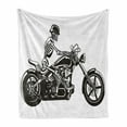 thumbnail image 1 of Skeleton Soft Flannel Fleece Throw Blanket, Crazy Halloween Riding a Motorbike Fun Freedom and Dead Themed, Cozy Plush for Indoor and Outdoor Use, 50" x 70", Charcoal Grey and White, by Ambesonne, 1 of 6