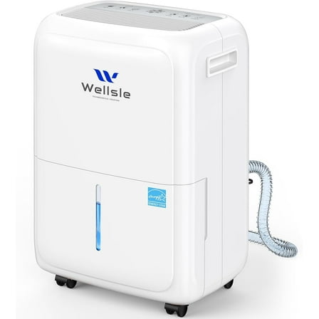 Wellsle 16 Pint Most Efficient Energy Star Dehumidifier for Basement and Home with Drain Hose 1.59 Gallon Water Tank Smart Humidity Control for Bedroom with 24HR Timer Auto Shut off