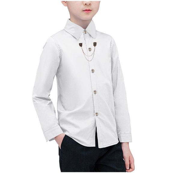 Zkozptok Toddler Kids Button Down Shirt Little Boys Solid Color Gentlemen Lapel Shirts Long Sleeve School Uniform