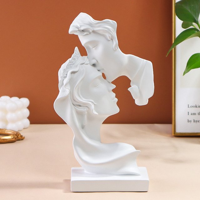 Escultura de beso de pareja nórdica estatua de personaje de arte moderno artesanía de resina (blanco)