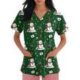 thumbnail image 4 of HaHaHappy Christmas Scrubs for Women Plus Size V Neck Dressy Snowman Print Scrub Tops Ugly Short Sleeve Funny Scrub Shirts Nurse Uniform Medical Nursing Workwear with Pocket Army Green L, 4 of 4