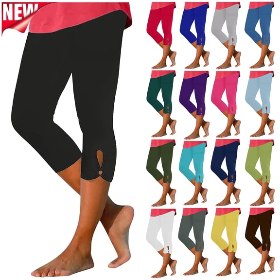 Tqyyweavej Capri Leggings for Women Cutout High Rised Summer Cropped Pants Fitted Solid Color Stretch Yoga Pants Size S to 3XL