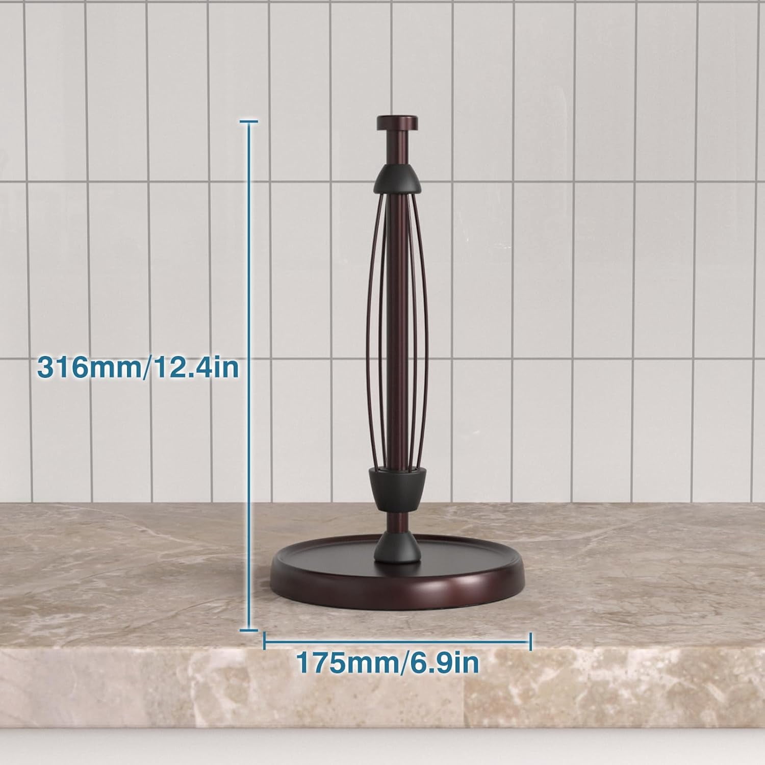 Paper Towel Holder Countertop, White Kitchen Accessories Decor, Stainless Steel, Weighted Base, Paper Towel Roll Holder Stand with Ratchet Mechanism for Kitchen Bathroom Farmhouse Essentials