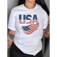thumbnail image 1 of Camiseta de algodón con estampado de bandera estadounidense patriótica para mujer, cómoda y con estrellas. Cuello redondo informal, manga corta, transpirable y elástica. Lavable a máquina. Perfecta pa, 1 of 6