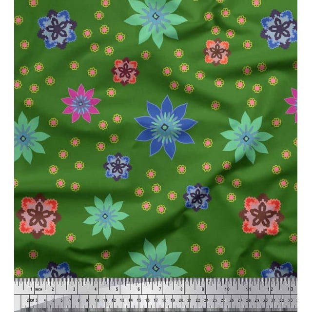 Soimoi Polyester Crepe Fabric Colorful Flowers Clip Art Print Sewing Fabric Yard 42 Inch Wide