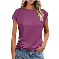 XFLWAM Womens Summer Tops Crew Neck Cap Sleeve T Shirts Ruched Hem Short Sleeve Shirts Trendy Outfits Beach Vacation Fashion Clothes