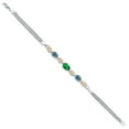thumbnail image 3 of 925 Silver and 10K Yellow Gold Green Nano Emerald and Persian Blue Moissanite and White Lab Grown Diamond Bracelet for Women (1.56 Cttw, Gemstone May Birthstone, Oval, Wheat Chain, 6.5 inches), 3 of 5
