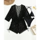 thumbnail image 4 of Conjunto de traje de baño de 3 piezas para mujer, sujetador con cuello halter, bragas de corte alto, traje de baño de verano con cubierta, negro XL, 4 of 6
