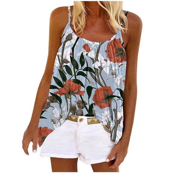 Lolmot Halter Tank Tops for Women Summer Loose Fit Sexy Sleeveless T-Shirts Casual Fashion Crew Neck Print Tee Vest Tops