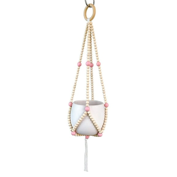 Macrame Plant Hanger, Handmade Hanging Plant Holder With Wood Beads, IndoorOutdoor Home Decor