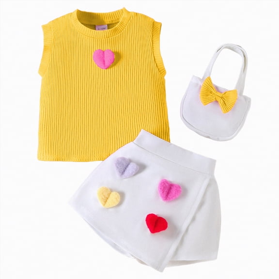 mgoYE Baby Girl Clothes 12-18 Months Toddler Girls Summer Clothes Infant Sleeveless Tank Top Shirt Shorts Set Kids Striped Ruffles Outfits(Yellow,9-12 Months)