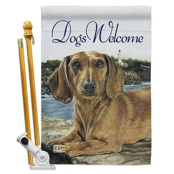 Breeze Decor BD-PT-HS-110003-IP-BO-D-US15-AL 28 x 40 in. Vertical Dachshund Nature Pets Impressions Decorative Double Sided House Flag Set with Pole & Bracket Hardware