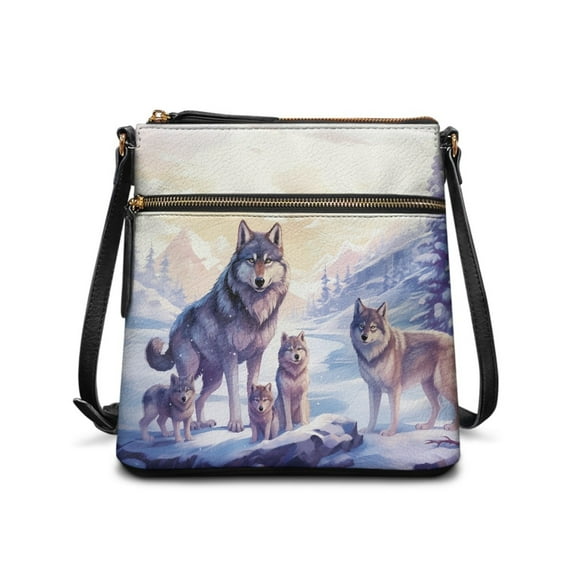 LedBack Wolf Print Leather Hobo Bag for Women, Woman Crossbody Satchel Purses Handbags Portable Shoulder Bags with Adjustable Strap and Zipper Pocket, Blue