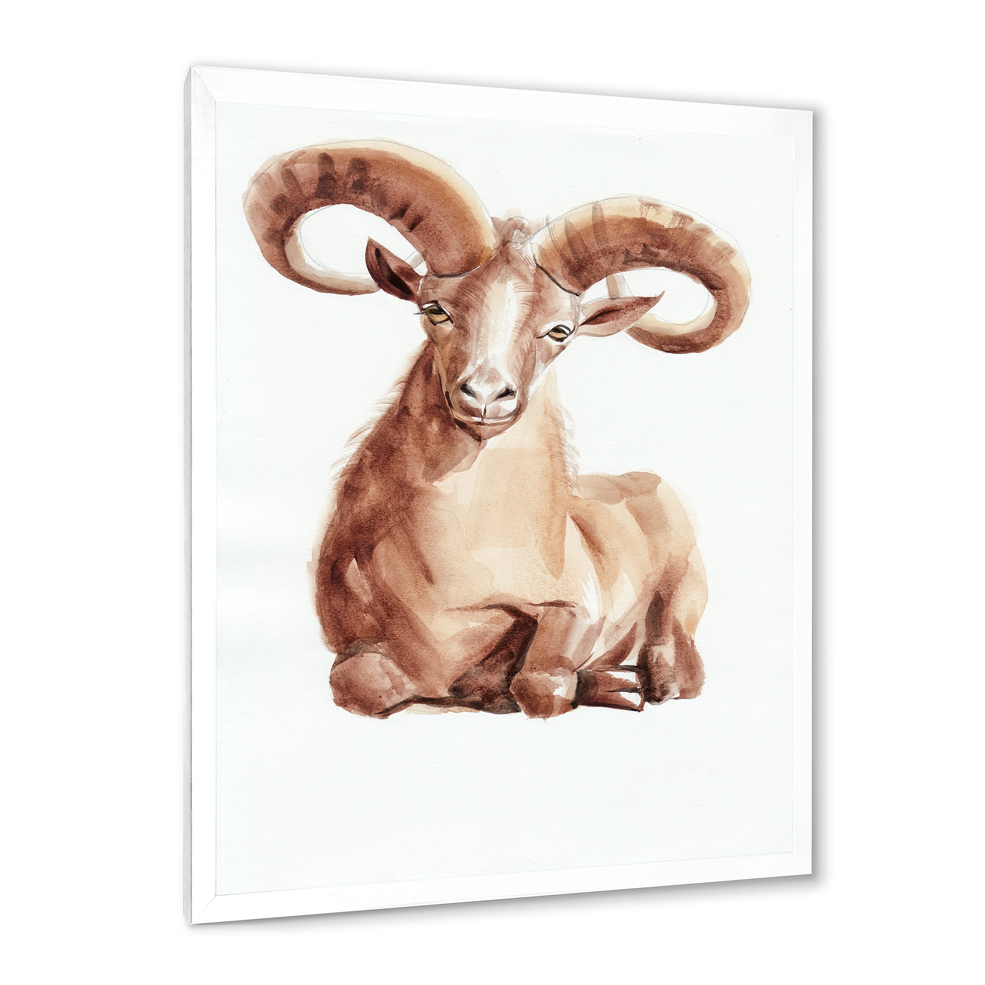 Designart 'Abstract Portrait of Wild Ram With Mighty Horns II' Farmhouse Framed Art Print