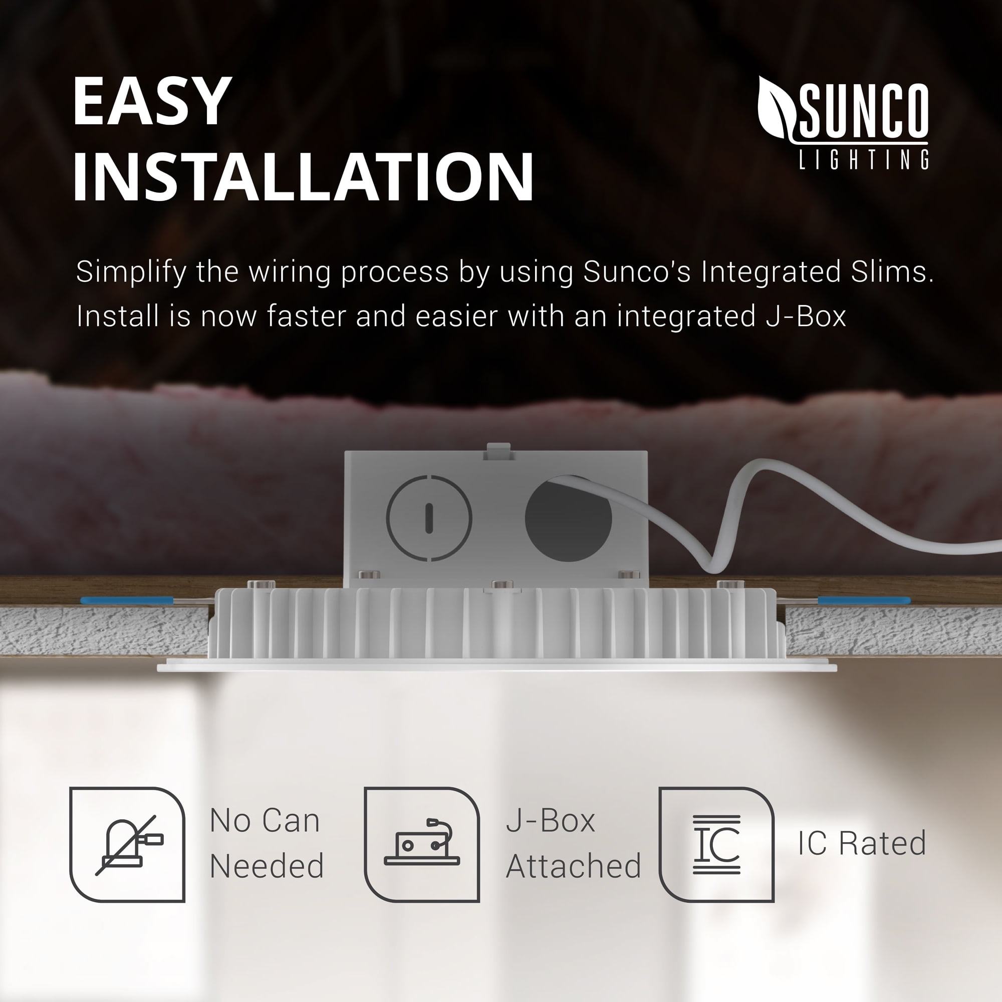 Sunco Lighting 12 Pack Inch Slim LED Downlight, Integrated Junction Box,  14W=100W, 850 LM, Dimmable, 2700K Soft White, Recessed Jbox Fixture, IC  Rated, Retrofit Installation ETL  Energy Star
