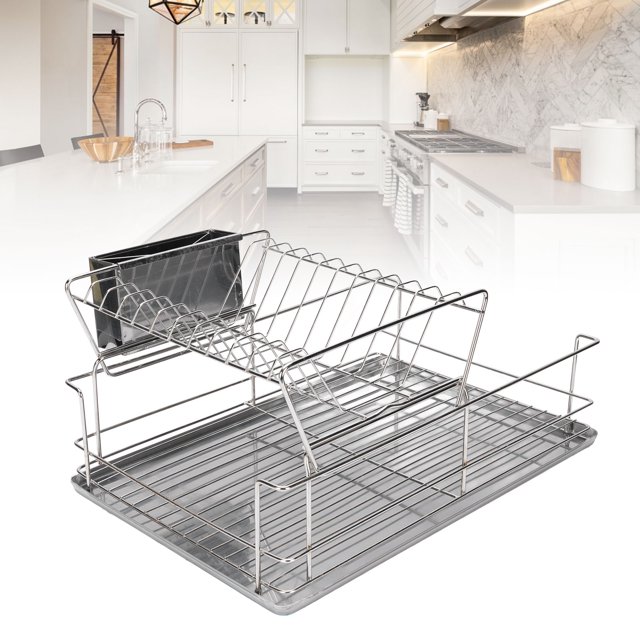 Dish Drying Rack, Sturdy Dish Drainer Rustproof with Cutlery Holder for Kitchen Counter