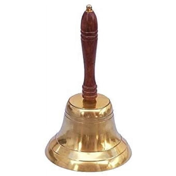 Brass Hand Bell with Brown Handle 11" - Decorative Hand Bell - Nautical Hand Bell