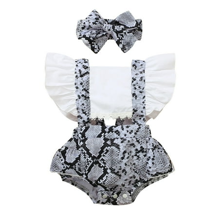

Qcmgmg Infant Ruffle Floral Backless Flying Sleeve 3M-18M Summer with Headband Romper