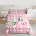 thumbnail image 2 of Homewish Girls Christmas Gifts Queen Comforter Set,Merry Xmas Bedding Sets,Pink White Rhombus Bedding Comforter Set For Girl,Microfiber Bedroom Decor Reversible,3pcs, 2 of 8