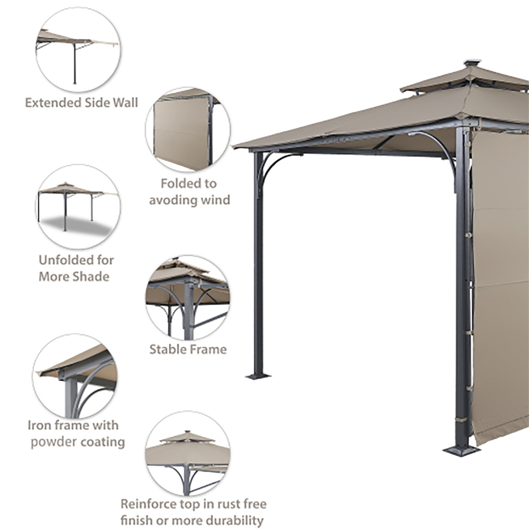 Kadyn Hard Top Gazebo, Outdoor Rooftop Canopy Tent, Permanent Gazebo with Extended Side Canopy/Awning and LED Lights, Garden, Patio, Lawn Parasol Kadyn Hard Top Gazebo, Outdoor Rooftop Canopy Tent, Permanent Gazebo with Extended Side Canopy/Awning and LED Lights, Garden, Patio, Lawn Parasol