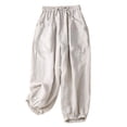 thumbnail image 2 of Conairie Linen Pants Women Straight Leg High Waisted Casual Harem Pants With Drawstring Vacation Palazzo Trousers Outfits With Pockets Light Gray XXXL, 2 of 2