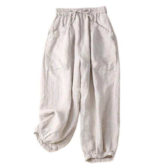 Glisme Casual Pants For Women Harem Pants Cropped Trousers With Elastic Waist And Side Pockets Comfortable Loose Fit Relaxed Ankle Pants For Everyday Wear Light Gray Trousers Regular Fit