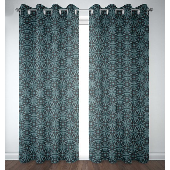 S4sassy Cotton Duck Floral Damask Grey Double Panel Eyelet Living Room Door Curtains- 54x90 Inches