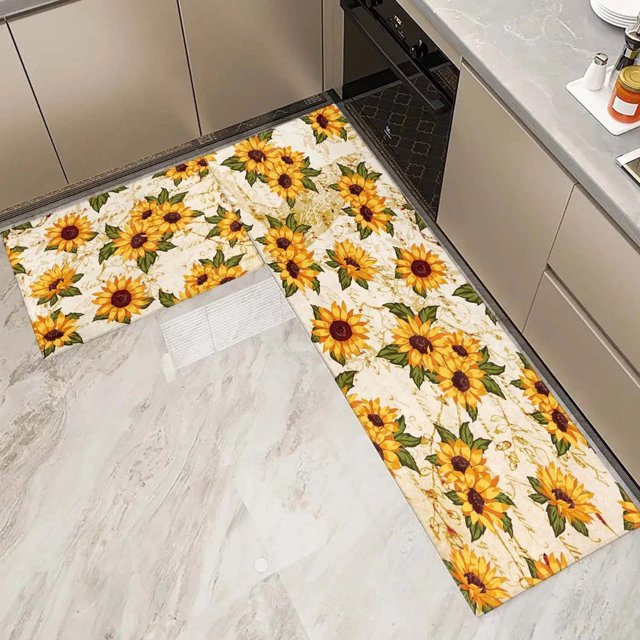 asddcavvf Set 2 Pieces Summer Day Kitchen Floor Rug and Mat Kitchen Rug Mat for Indoor Home Kitchen Shag Area Rug