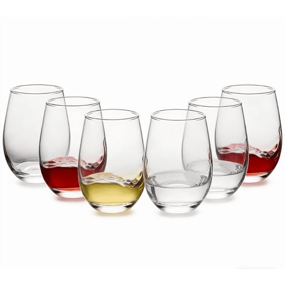 Xuet Stemless Wine Glasses Set of 6, 18oz Lead-Free Clear Tumbler Cups for Red White Wine, Dishwasher Safe Party Drinkware Gift
