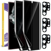 [2 3 Pack] Privacy Screen Protector for Samsung Galaxy S22 Ultra 5G [Not Glass], 2 Pack Anti-Spy Flexible TPU Film With 3 Pack Tempered Glass Camera Lens Protector, Case Friendly