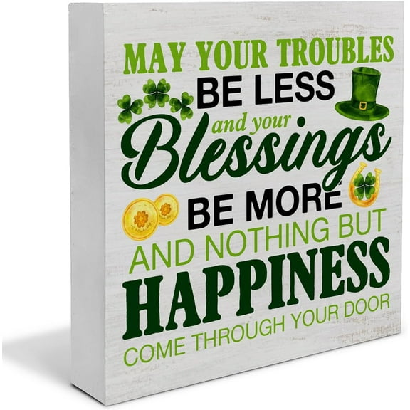 Zomyto 5"x5" St. Patricks Day Decor, Rustic Irish Blessings Decor May Your Troubles Be Less Wood Block Sign Home Tabletop Shelf Desk Decor, St Patricks Day Decorations,