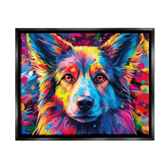 Stupell Industries Dog with Vivid Paint Splash Animals & Insects Painting Black Floater Framed Canvas Art Print Wall Art, 21 x 17
