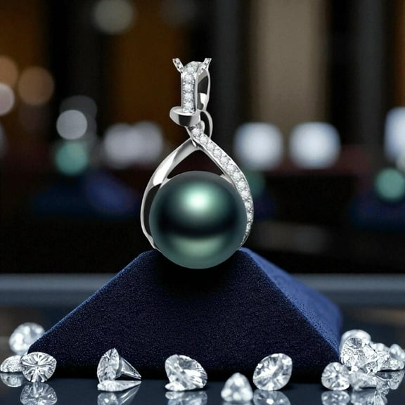 Black Pearl Pendant with Sparkling Zircon - Solitaire Jewelry for Women (Chain Excluded)​​，charms plata 925 charms for jewelry making beads halloween christmas gifts