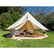 Teepee Tent Outdoor Waterproof 4-Season Family Camping Cotton Canvas Yurt Tent 4M/13.1ft Bell Tent With Stove Hole (Side Wall), For Family Glamping