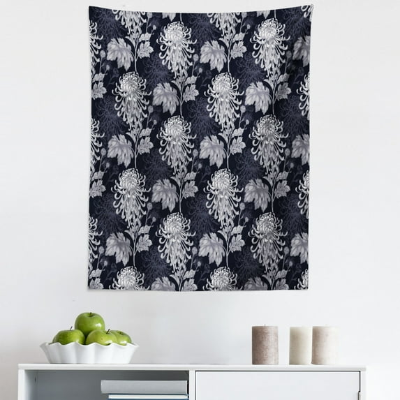 Floral Tapestry, Gothic Flower Bouquet Chrysanthemum Blooming Harvest Baroque Motif, Fabric Wall Hanging Decor for Bedroom Living Room Dorm, 5 Sizes, Indigo Pale Grey, by Ambesonne