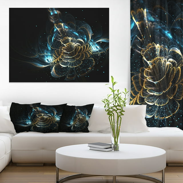 Green and Yellow Shiny Fractal Flower - Floral Art Canvas Print