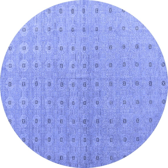 Ahgly Company Machine Washable Indoor Round Abstract Blue Modern Area Rugs, 7' Round