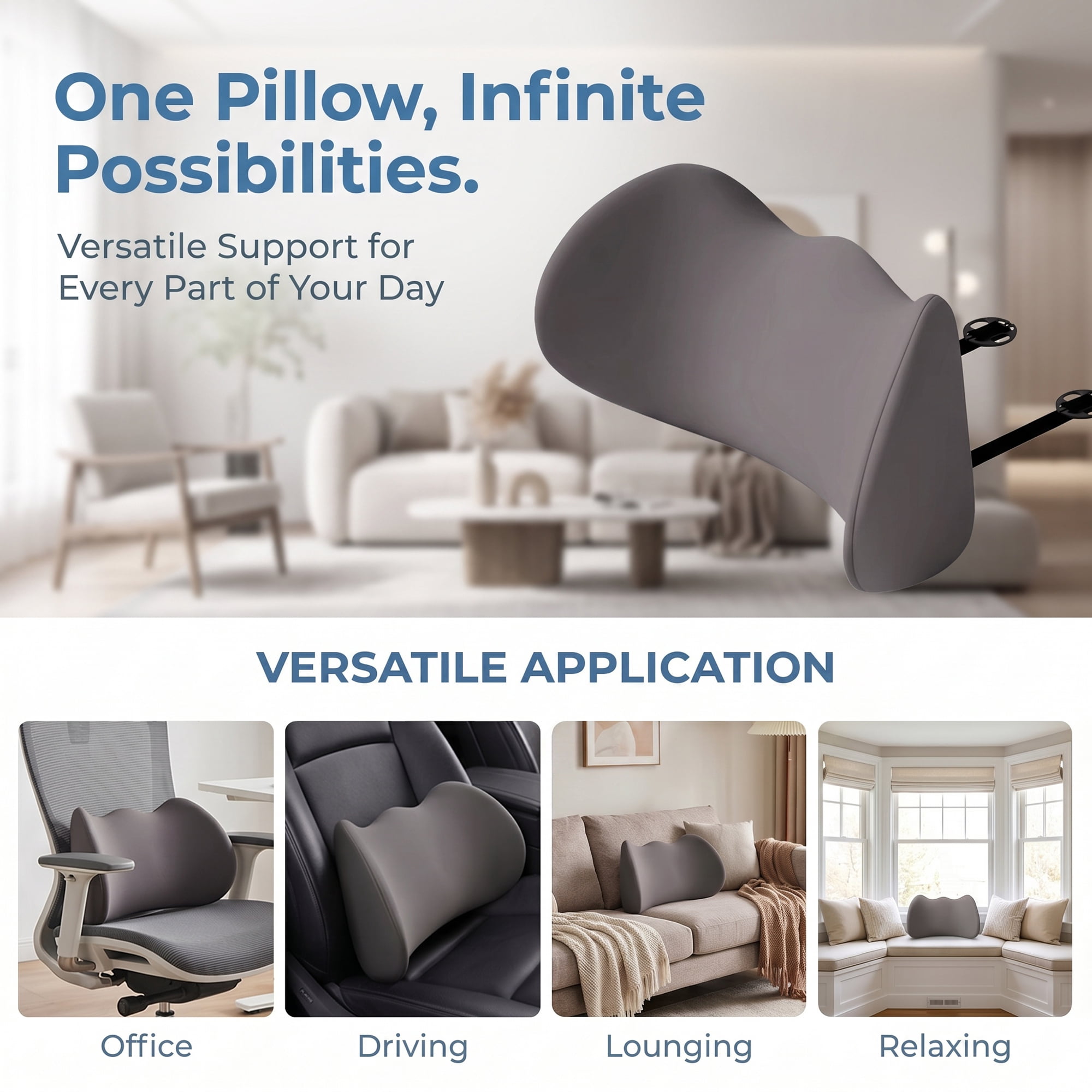 Unique Bargains Lumbar Support Pillow Cotton Back Support Dark Gray 17.3" x 4.3" x 7.5"