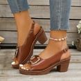thumbnail image 3 of Ladies Dressy Sandals for Women 2025 Summer Trendy Leather Buckle Peep Toe Chunky High Heel Slingback Sandals, 3 of 7
