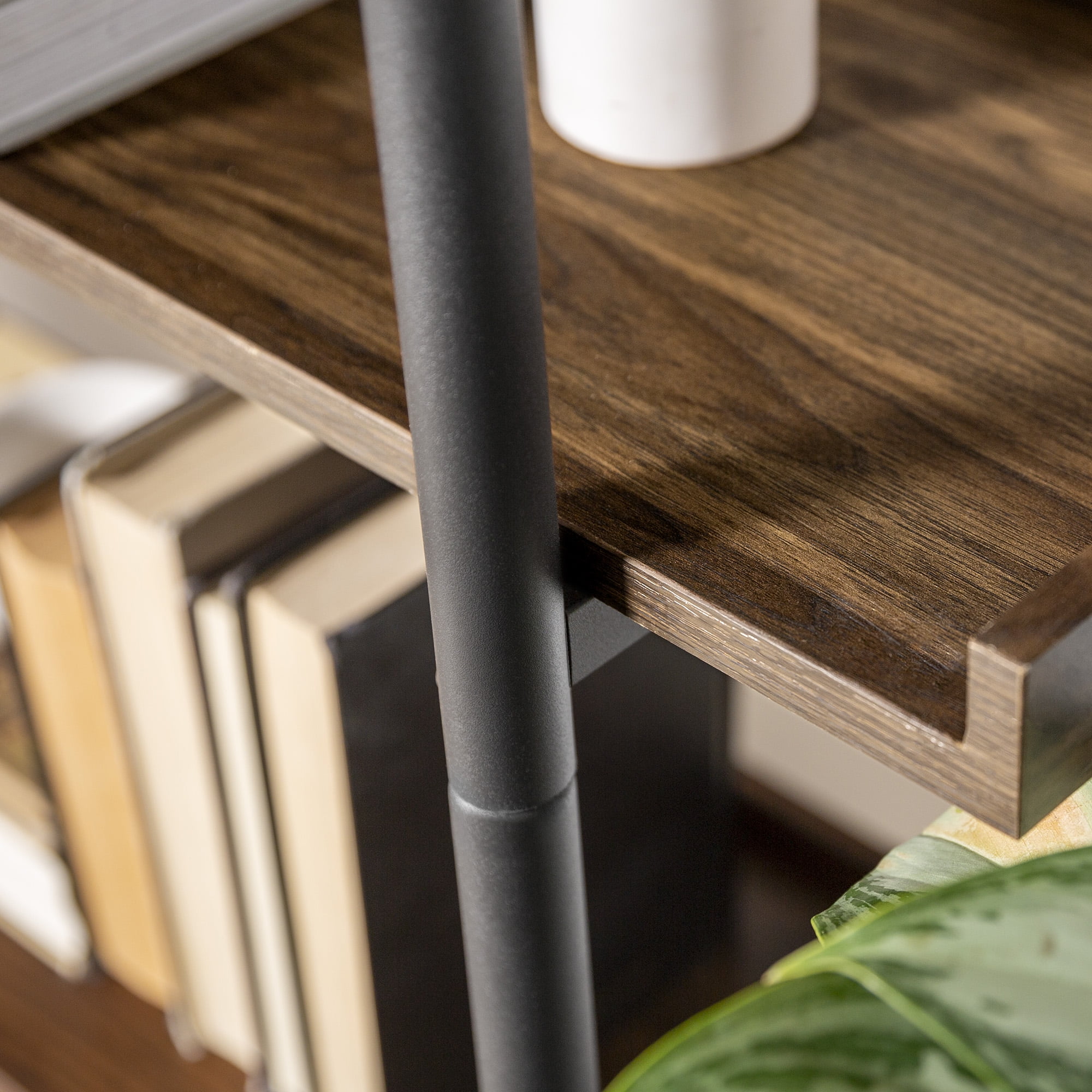 Woven Paths Urban Pipe Rustic Industrial Bookshelf, Dark Walnut