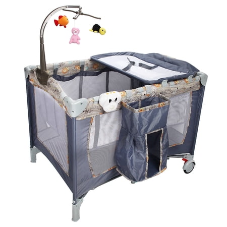 Goplus Foldable Baby Crib Playpen Playard Bed Gray