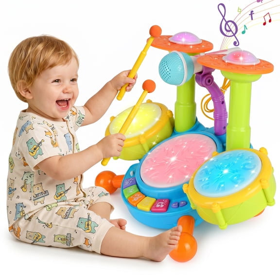 Kids Drum Set, Toddler Toys for Boys Girls, Kids Musical Toys, Drum Set for Kids, with 2 Drumsticks and Microphone, Baby Drums Toys for 1 2 3 Year Old (Green)