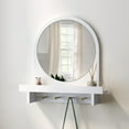 thumbnail image 6 of Wall Mirror with Shelf and Hooks, 20"x20" Arched Vanity Mirror Decorative Hanging Wall Mirrors Wood Frame Mirror for Bathroom Bedroom Entryway Living Room, White, 6 of 18