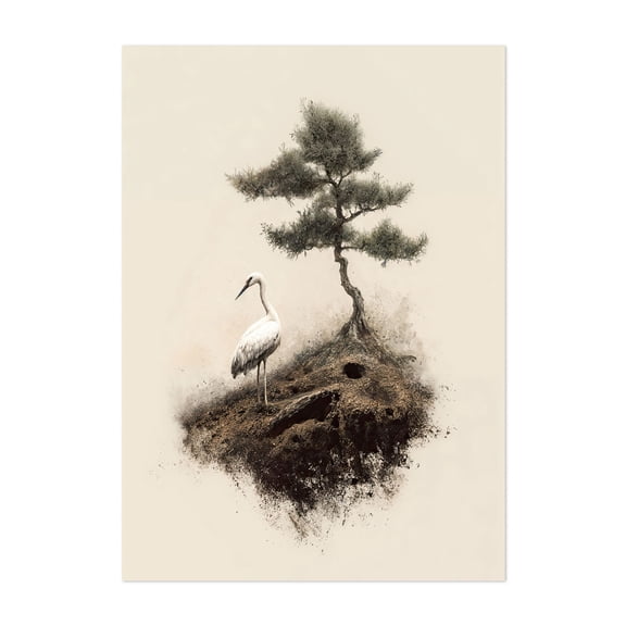 Wabi Sabi Wall Art Bird Painting Japanese Wall Art Minimalist Wall Art Japandi Print Japanese Poster - Japan Painting Bird Minimalist Nature Illustration Botanical Unframed Wall Art Print 4 x 6 inches