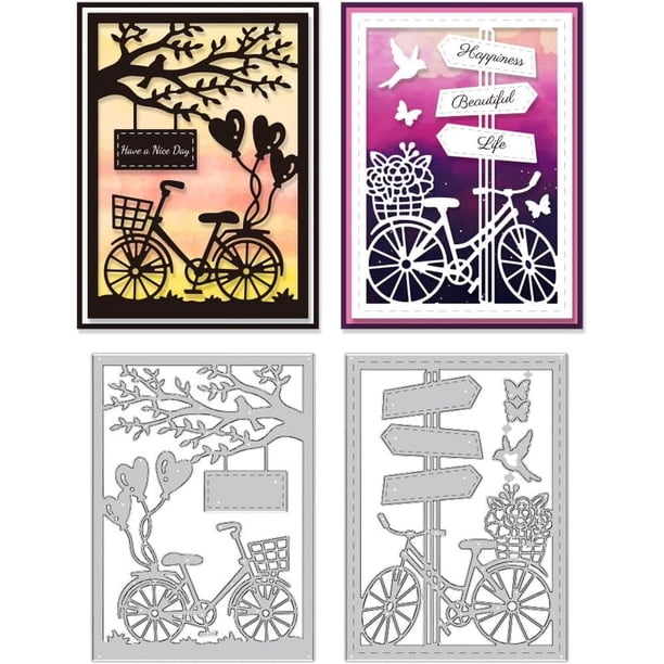 Troqueles de acero al carbono con escena de bicicleta para hacer tarjetas, álbumes de recortes, álbumes de fotos e invitaciones.