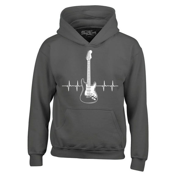 Shop4Ever Men's Electric Guitar Heartbeat Musician Hooded Sweatshirt Hoodie XX-Large Charcoal