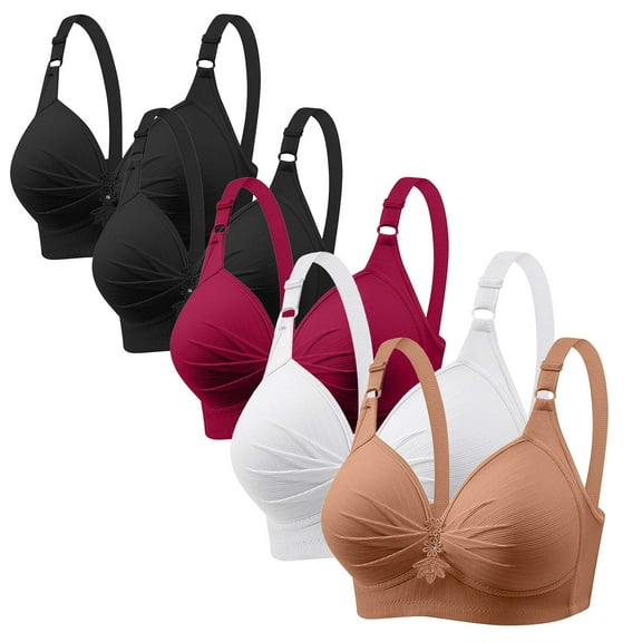 Diufon 5 Pack Seamless Comfortable Bra for Women Everyday Wireless V Neck Bras Ladies Support Push Up Bra