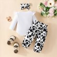 thumbnail image 4 of Infant Boys Girls Long Sleeve Letter Cartoon Dairy Cow Prints Romper Bodysuit Pants Headbands Outfits Kaprioy Baby Girl Clothes, 4 of 6