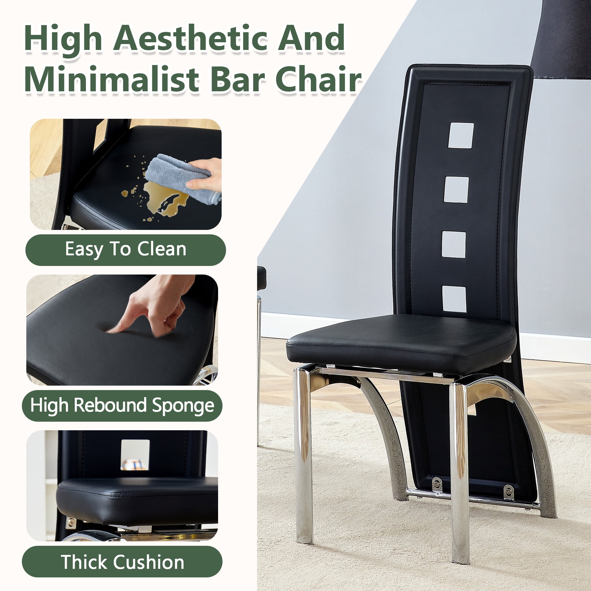 Noble House Modern Minimalist 4-Piece Dining Chair Set - Black Saddleback